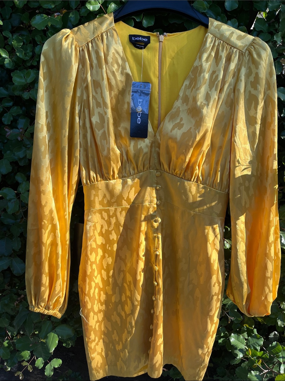 bebe Sunflower Yellow Satin Button-Front Mini Dress